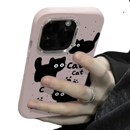 OonMan lustige handyhüllen Little Black Cat Anti-Shock Case Für iPhone-Pink-Für Iphone14Plus von OonMan