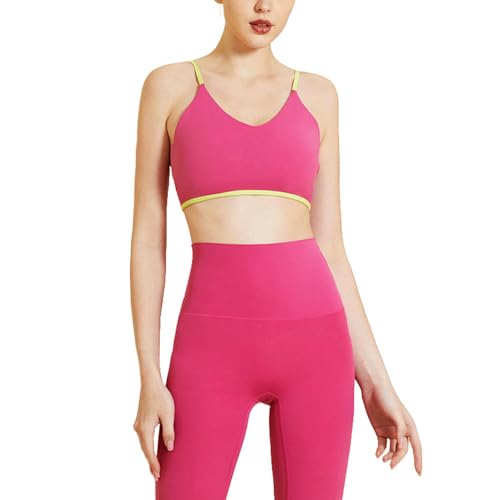 OonMan sportset für Damen Clashing Farben Fitness Anzug Frauen High Waisted Bauch Tuck Yoga Kleidung-Rot-S/4 von OonMan