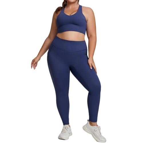 OonMan sportset für Damen Große Größe Sport Fitness Kleidung Frauen Enge Yoga Kleidung Anzug-Blau-L von OonMan