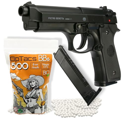 Set Beretta M92 FS HME Softair-Pistole 0,5 Joule Airsoft inkl. 500 Bio BB's & Magazin - Air Soft Waffe mit Metallschlitten Set Beretta M92 FS HME Softair-Pistole 0,5 Joule Airsoft inkl. 500 Bio BB's & Magazin - Air Soft Waffe mit Metallschlitten von OpTacs
