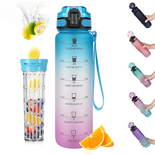 Opard Trinkflasche 1L mit Früchtebehälter Wasserflasche mit Teesieb Obst Rezept Water Bottle für Student, Büro, Sportler, Kinder, Fitness von Opard