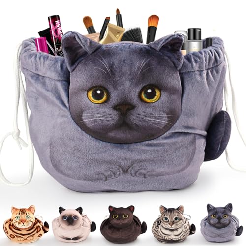 Katzen Kosmetiktasche Kordelzug,Schminktasche Groß,Tragbare Make up Organizer Tasche,Reise Aufbewahrungstasche,Geschenke FüR Katzenliebhaber von Openhahaha