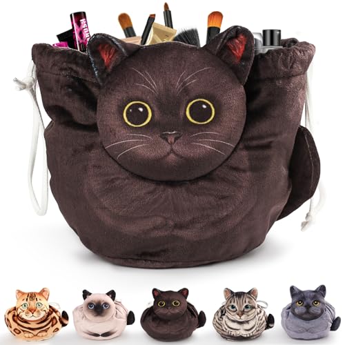 Katzen Kosmetiktasche Kordelzug,Schminktasche Groß,Tragbare Make up Organizer Tasche,Reise Aufbewahrungstasche,Geschenke FüR Katzenliebhaber von Openhahaha