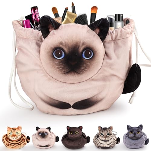 Katzen Kosmetiktasche Kordelzug,Schminktasche Groß,Tragbare Make up Organizer Tasche,Reise Aufbewahrungstasche,Geschenke FüR Katzenliebhaber von Openhahaha