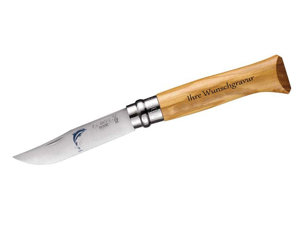 Opinel Taschenmesser No 08, Olive, Delfinmotiv, mit Namensgravur am Griff Opinel Taschenmesser No 08, Olive, Delfinmotiv, mit Namensgravur am Griff von Opinel