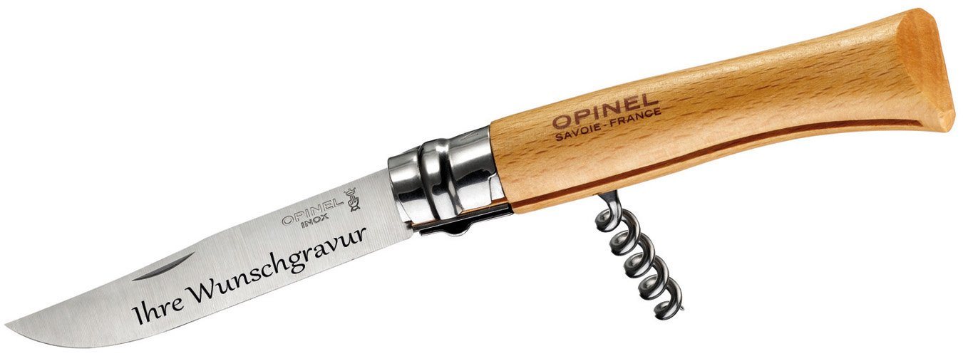 Opinel Taschenmesser No 10, Buche, mit Korkenzieher, Namensgravur möglich von Opinel