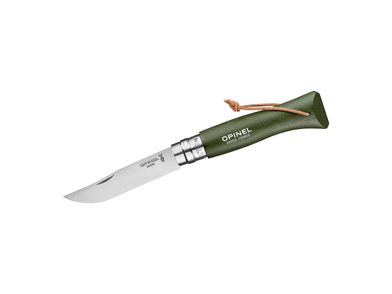 Opinel Taschenmesser Nr. 8 Colorama Buchenholzgriff Lederband khaki, rostfrei von Opinel