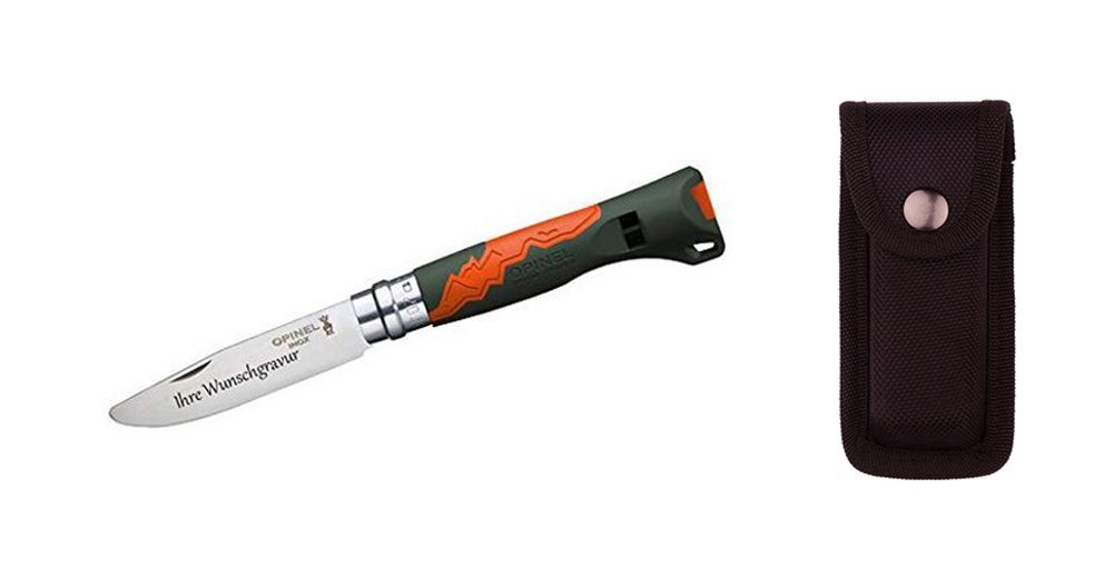 Opinel Taschenmesser OUTDOOR JUNIOR, orange, mit Namensgravur + Nylonetui von Opinel