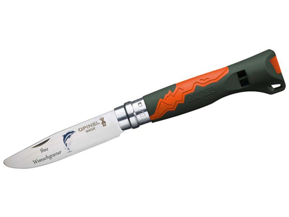 Opinel Taschenmesser OUTDOOR JUNIOR, orange Delfinmotiv, mit Namensgravur Opinel Taschenmesser OUTDOOR JUNIOR, orange Delfinmotiv, mit Namensgravur von Opinel
