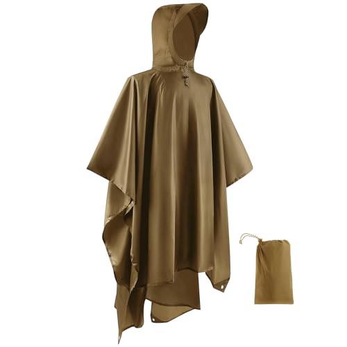 Opret Wasserdicht Regenponcho Damen Herren, Leicht Atmungsaktiv Regencape 3-in-1-Multifunktional Regenmantel Regenschutz Regen Poncho für Wandern und Camping-Khaki Opret Wasserdicht Regenponcho Damen Herren, Leicht Atmungsaktiv Regencape 3-in-1-Multifunktional Regenmantel Regenschutz Regen Poncho für Wandern und Camping-Khaki von Opret