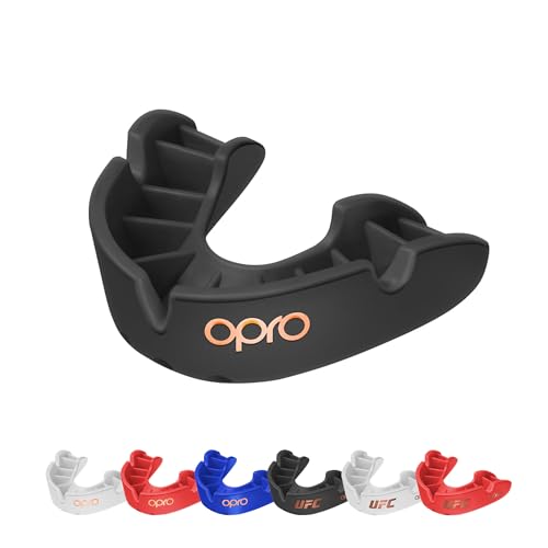 OPRO Bronze Level Sport-Mundschutz für Erwachsene und Kinder mit Hülle, neues Anpassungswerkzeug, Zahnschutz für Hockey, Lacrosse, Rugby, Kampfsport, Boxen, Handball (Schwarz, Erwachsene) von Opro