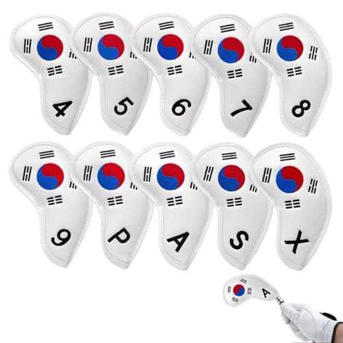 Golfschlägerkopfhüllen - 10 Stück Golf-Eisenabdeckungen | Golf-Eisenhüllen-Set mit Korea-Flagge, wasserdichte Golf-Eisenschlägerhüllen, passend für die meisten Schläger von Opvonxeh