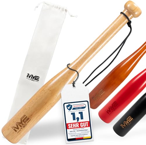 Robuster Knüppel Massivholz Baseballschläger - 18 Zoll ; 48cm - Outdoor Baseball Schläger mit Schlaufe und Tragetasche für Training und Selbstverteidigung Natur Holzfarbe Self Defense Baseball Bat von Ora-Tec