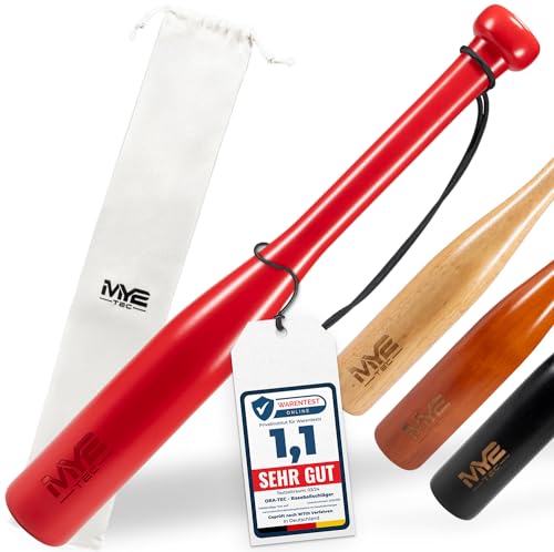 Robuster Massivholz Baseballschläger aus Holz - 18 Zoll 48cm - Outdoor Baseball Schläger mit Schlaufe und Tragetasche für Training und Selbstverteidigung Self Defense Baseball Bat (Rot) von Ora-Tec