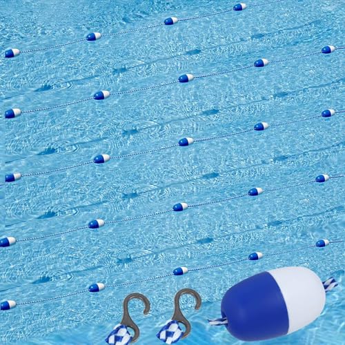 Pool-Sicherheitsseil Schwimmseile Zum Unterteilen des Pools, 16ft 18ft 20ft 25ft 24ft 30ft Schwimmseil-Set mit Haken, Sicherheitsbojen, Bahnmarkierungen, Ballseil(7.4m/24ft) von Oracra