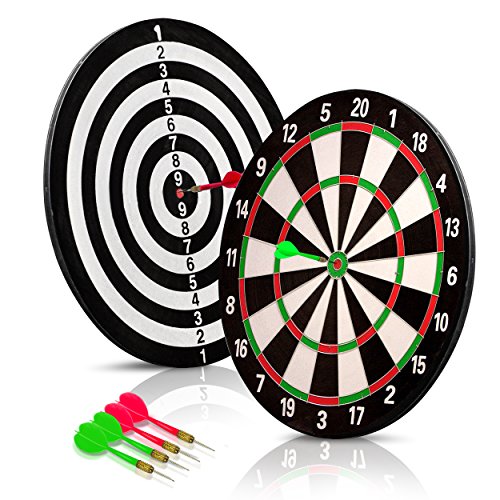 Oramics Dartscheibe Dartboard inklusive 2 Paar Pfeilsets – Steeldarts Scheibe mit 6 Pfeilen – 3X Rote Steeldart-Pfeile, 3X Grüne Steeldartpfeile, Darts die Sportart für jeden von Oramics