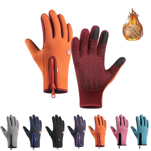 Ordaba Frostfit Thermo Handschuhe, Frostfit Thermohandschuhe Mit Touchscreen-Funktionalität, Wasserdicht Und rutschfest Zum Radfahren, Laufen, Skifahren(orange, S) von Ordaba