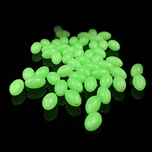 OriGlam 100 Stück leuchtende Angelperlen aus Kunststoff, leuchten im Dunkeln, sortiert, oval, rund, leuchtende Eier, weiche Gummi-Angelperlen, Kunststoff-Rig-Perlen von OriGlam
