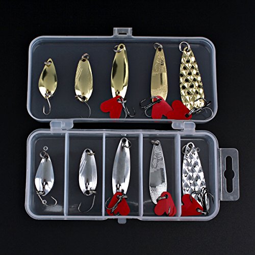 OriGlam 10 Stück Angellöffel Metall Köder Kit mit Haken Tackle Box, Löffel harte Angelköder, Metall Angelköder, Metall Angeln Pailletten Köder Köder von OriGlam