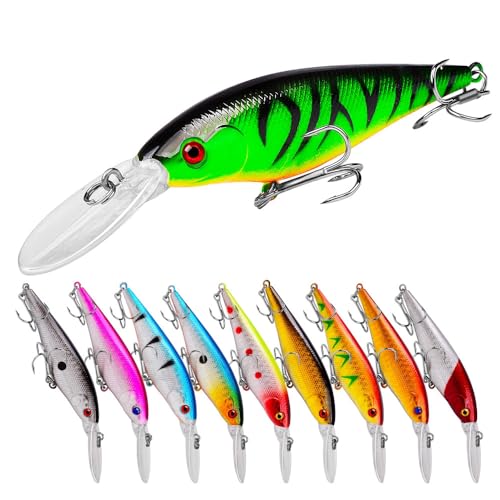 OriGlam Angelköder, Harte Köder, 3D-Augen, Elritze Angelköder, Crankbait, Swimbait, Angelzubehör für Süßwasser, Salzwasser, Topwater, Barsch, Forelle, Zander, Rotbarsch, 10 Stück von OriGlam