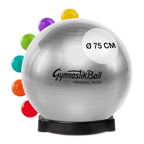 Pezzi - Gymnastikball Original Pezziball Standard 75cm mit Ballschale – Sitzball für Therapie, Sport & Büro - Universeller Trainingsball aus robustem PVC belastbar bis 400 kg – Silber Pezzi - Gymnastikball Original Pezziball Standard 75cm mit Ballschale – Sitzball für Therapie, Sport & Büro - Universeller Trainingsball aus robustem PVC belastbar bis 400 kg – Silber von PEZZI