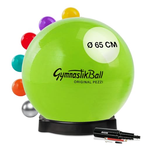 Original Pezziball Standard 65 cm lindgrün m. Ballschale & Pumpe Gymnastikball von PEZZI