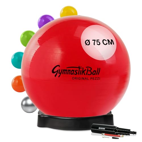 Original Pezziball Standard 75 cm rot m. Ballschale & Pumpe Kombi Gymnastikbal von PEZZI