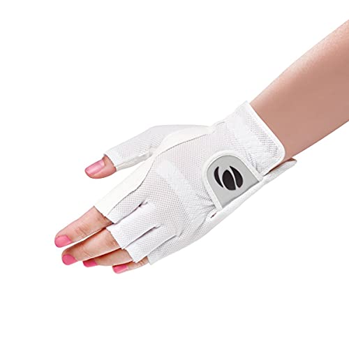 Orlimar Allante Halbfinger-Golfhandschuh für Damen, Linke Hand, Größe L (für Rechtshänder), Weiß von Orlimar