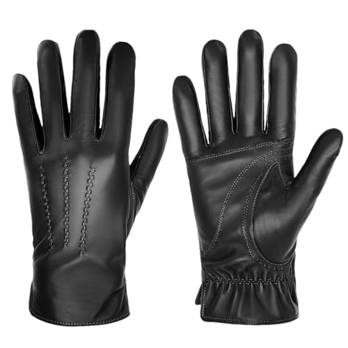 Ornrjfll Herren-Handschuhe aus echtem Leder, Schaffell, Winter, warm, Fleece, Touchscreen-Handschuhe, Fahren, Radfahren, Laufen, Skihandschuhe, S168, Schwarz, Größe XXL von Ornrjfll