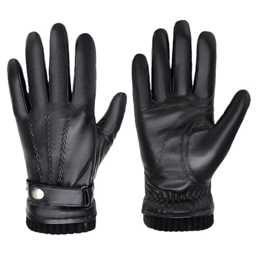 Ornrjfll Herren-Handschuhe aus echtem Leder, Schaffell, Winter, warm, Fleece, Touchscreen-Handschuhe, Fahren, Radfahren, Laufen, Skihandschuhe, S169, Schwarz, Größe XL von Ornrjfll