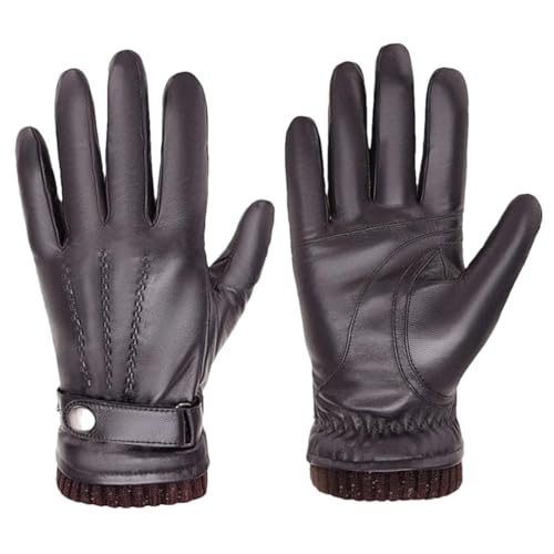 Ornrjfll Herren-Handschuhe aus echtem Leder, Schaffell, warm, Fleece, Touchscreen-Handschuhe, Fahren, Radfahren, Laufen, Skihandschuhe, S169, Braun, Größe L von Ornrjfll