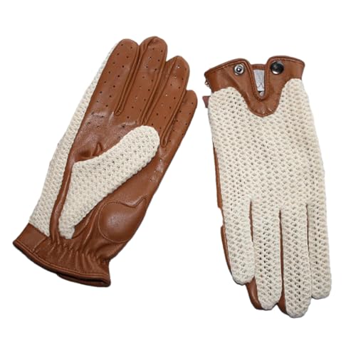 Ornrjfll Herren Leder Fahren Anti-Rutsch-Handschuhe Touchscreen Gestrickt Reiten Motorradhandschuhe Schaffell Beige 10,5 von Ornrjfll