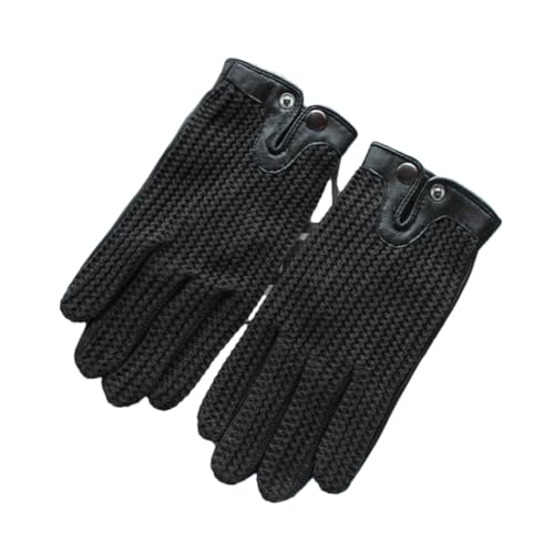 Ornrjfll Herren Leder Fahren Anti-Rutsch-Handschuhe Touchscreen Gestrickt Reiten Motorradhandschuhe Schaffell Schwarz 11 von Ornrjfll