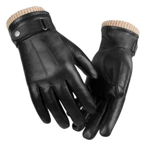 Ornrjfll Herren Schaffell Warm Fahren Leder Touchscreen Wollfutter Motorrad Reiten Mann Winter Handschuhe Schwarz L von Ornrjfll