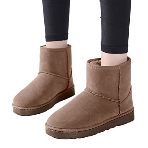 Osheoiso Damen Winterstiefel Warm Schneestiefel Wildleder Flache Stiefel Winterschuhe Vintage Winter Kurzschaft Stiefel Boots Schuhe A Khaki 36 EU von Osheoiso