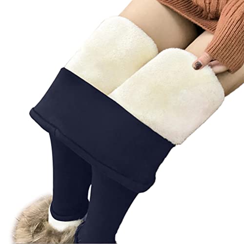 Osheoiso Leggings Fleece Warme Hose Leggings Damen Dicke Slim Strumpfhose Chic Casual Jogginghose Elegante Stretchhose Strumpfhose Thermoleggins Herbst Winter A Dunkelblau M von Osheoiso