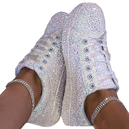 Osheoiso Sneakers Damen Pailletten Flache Low Sneaker Glitzer Turnschuhe Outdoor Freizeitschuh Schnürsenkel Walkingschuhe A Weiß 39 EU Osheoiso Sneakers Damen Pailletten Flache Low Sneaker Glitzer Turnschuhe Outdoor Freizeitschuh Schnürsenkel Walkingschuhe A Weiß 39 EU von Osheoiso