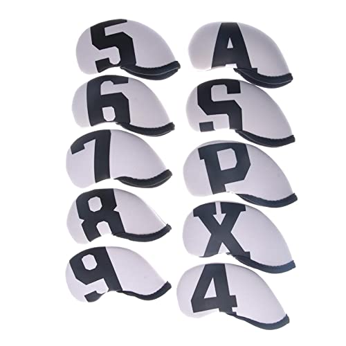 Oshhni 10x Neopren Golf Eisen Headcover Schutzhülle mit Nummernschild Anti Scratch Head Cover Wedges Covers Men Women Equipment, weiß und Schwarz Oshhni 10x Neopren Golf Eisen Headcover Schutzhülle mit Nummernschild Anti Scratch Head Cover Wedges Covers Men Women Equipment, weiß und Schwarz von Oshhni