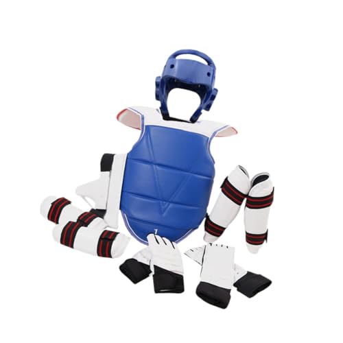 Oshhni 7X Karate Sparring Getriebe Boxen Kopfbedeckungen für Erwachsene Kinder Taekwondo Brust Pad Arm Bein Wachen Ausrüstung für Sanda Kampfkunst, blau L von Oshhni