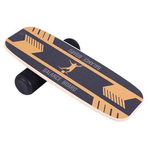 Oshhni Balance Board Holz Indoor Board Rollbrett mit Rolle Wackelbrett Wippbrett zum Surfen Snowboarden Erwachsene Übung, Gelb A von Oshhni