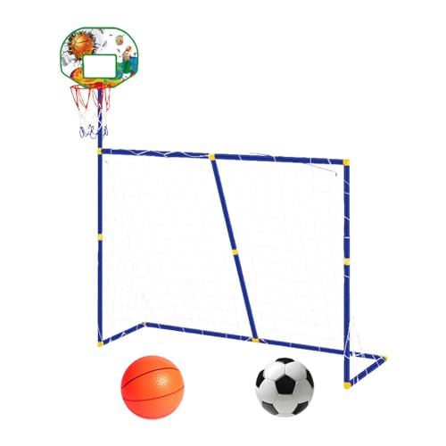 Oshhni Basketballkorb mit Fußballtornetz, Fußballtor, Basketballbrett, Spielzeug mit Rahmen, 2 in 1 für Spiele, Übungen im Freien, Grün von Oshhni