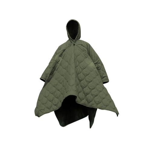 Oshhni Camping-Schlafsack, warme Steppdecke, leichter, tragbarer Umhang, quadratisches Wurfkissen für Rucksackreisen bei kaltem Wetter, Grün von Oshhni