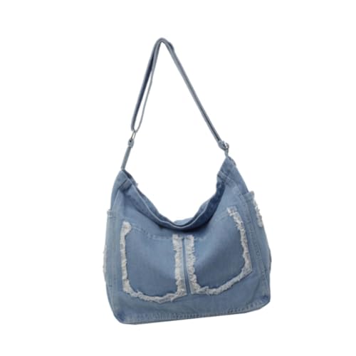 Oshhni Denim-Umhängetasche für Damen, Hobo-Tasche, große Umhängetasche mit Reißverschluss, Handtasche, Denim-Geldbörse, Hellblau von Oshhni