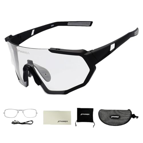 Oshhni Fahrradbrille, Sport-Sonnenbrille, stilvolle photochrome Sonnenbrille für Golf,für Outdoor-Aktivitäten, Wandern, Skifahren, Bergsteigen, Schwarz von Oshhni