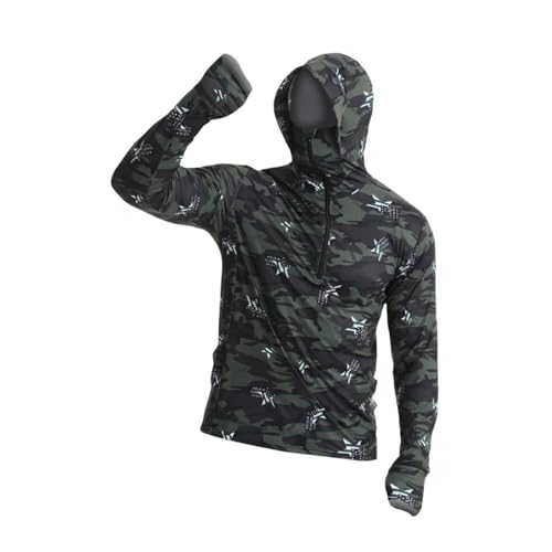 Oshhni Herren Sonnenschutz-Kapuzenshirt, Angelshirt, bequemes Kühlshirt, Jacke, Rashguard für Laufsport, Wandern, Reiten, 2XL von Oshhni