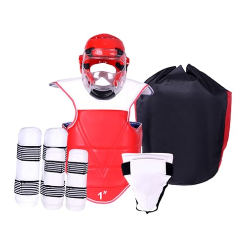 Oshhni Kampfsportausrüstungspaket für Karate Sparring: Schienbeinschutz, Brustpanzer, Kopfschutz, Höhe 110 bis 130cm von Oshhni