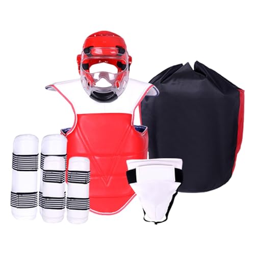 Oshhni Kampfsportausrüstungspaket für Karate Sparring: Schienbeinschutz, Brustpanzer, Kopfschutz, Körpergröße 160 bis 170cm von Oshhni