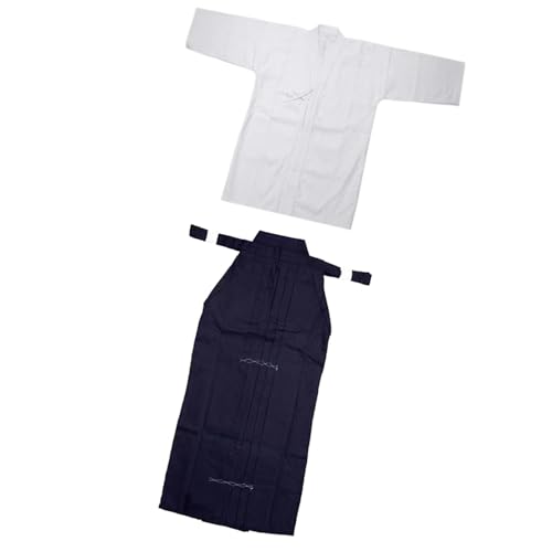 Oshhni Kendo-Uniform-Set, atmungsaktiv, bequem, Kendo-Hakama, japanischer Kimono-Hakama, weiß und blau, 165 cm von Oshhni