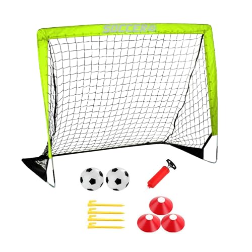 Oshhni Kinder-Fußballtor, Fußball-Trainingsnetz, tragbares Fußballtornetz-Set, Fußballnetz für drinnen und draußen, Grün von Oshhni
