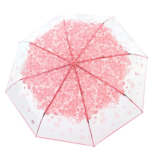 Oshhni Klarer Blasenschirm, kuppelförmiger Regenschirm, romantischer Damen-Kompakt-Klappschirm, transparenter Regenschirm für Partys, Hochzeiten, Strand, ROSA von Oshhni